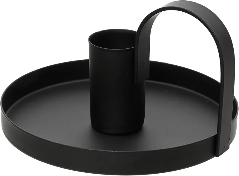 Marke: Kaemingk Kaemingk Kerzenhalter mit Henkel 10x6cm Metall 1 Stück - moderner Kerzenhalter für Stabkerzen - Stabkerzenhalter Stabkerzenständer - Schwarz — Kerzenlicht Abendessen
