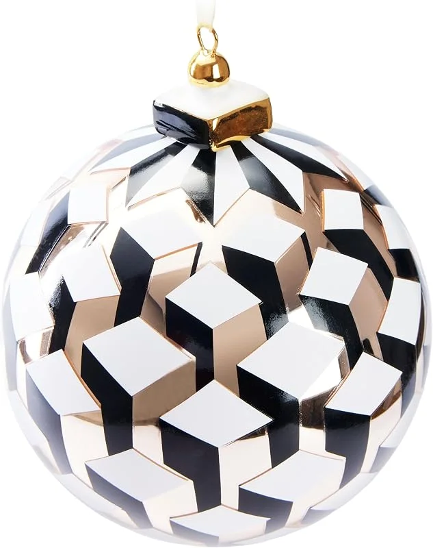 Besuche den BRUBAKER-Store BRUBAKER Premium Weihnachtskugel 3D Würfel Gold, Weiß und Schwarz - 10 cm — Weihnachtsdeko