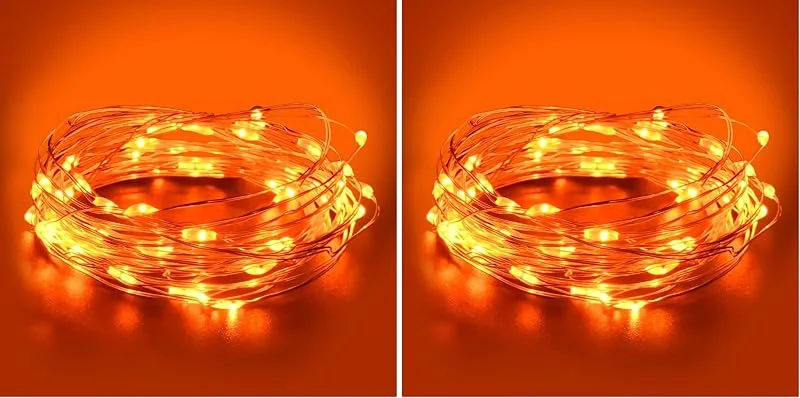 Besuche den Dalugo-Store Dalugo Orange Lichterkette Batterie, 3m 30 LED Orange Innen Lichterketten mit Batterie für Halloween, Weihnachten, Wohnkultur (Packung mit 2) — Weihnachtsbeleuchtung