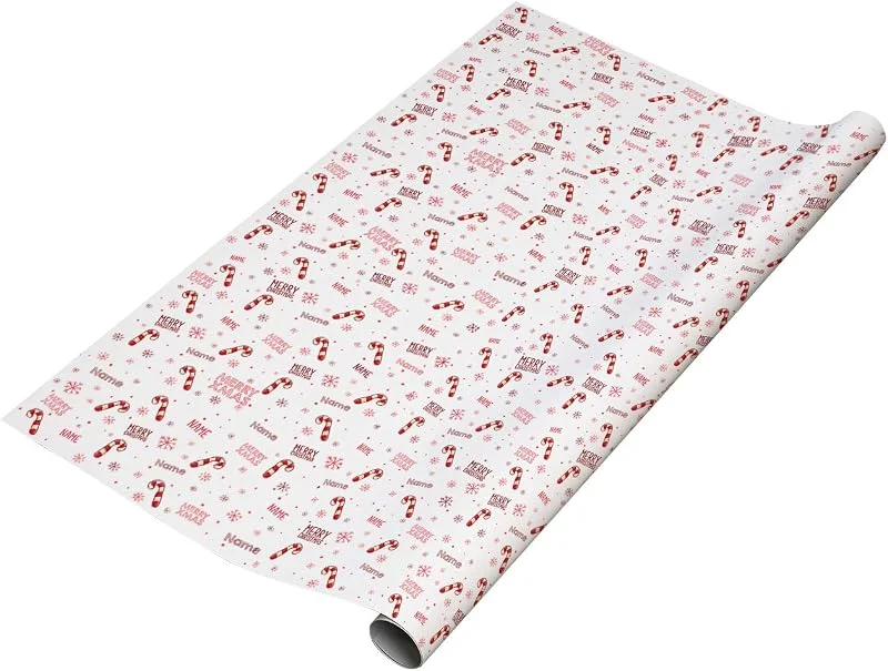 Besuche den Herz & Heim-Store Herz & Heim® Zuckerstangen Geschenkpapier zu Weihnachten mit Ihrem Wunschnamen bedruckt — Geschenkverpackung