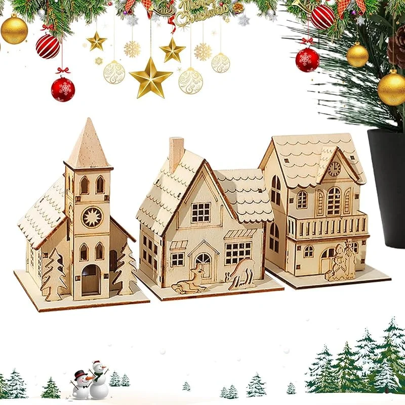 Marke: Generisch Beleuchtetes Weihnachtsdorf mit LED-Beleuchtung, niedliche Holzdorfhütte — Weihnachtsdeko