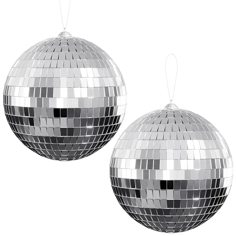 YoudepotFormat:Haushaltswaren Youdepot 10 cm Discokugel 2er Set, Silberne Spiegelkugeln zum Aufhängen mit Schnur, Glitzerkugel Deko für Weihnachtsbaum, Hochzeit, Geburtstag, Party, DJ Bühne, Garten und Zuhause — Weihnachtsdeko