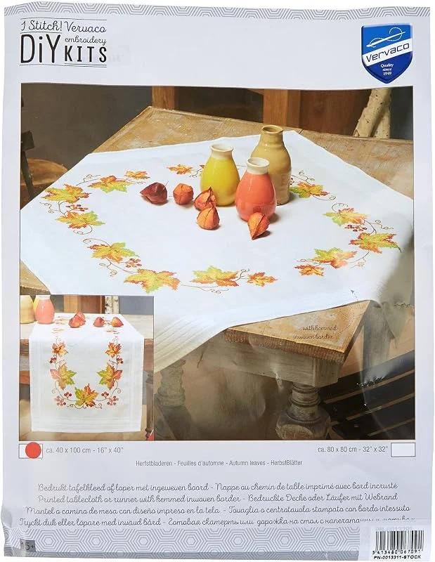 Besuche den Vervaco-Store Vervaco Stickpackung Kreuzstich Set Vorgedruckt Tischläufer HerbstBlätter Stickdecken Vorgezeichnet DIY Basteln Erwachsene Kreativ Stickläufer zum Selbersticken 40 x 100 cm Stickset — Advent und Tisch
