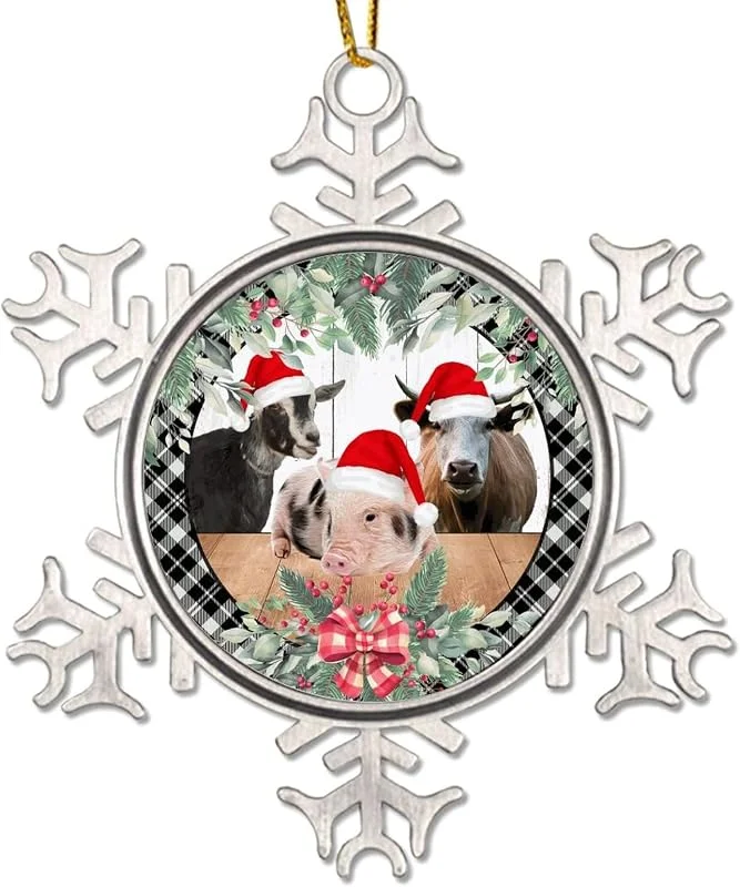 Marke: CowkissSign Weihnachten Bauernhof Tier Kuh Schwein Weihnachtsstrumpf Füllung Metall Schneeflocke Ornament Grau Schwarz Karo Weihnachtskranz Weihnachtsschmuck 7, 6 cm Weihnachtsbaum Dekorationen — Weihnachtsdeko