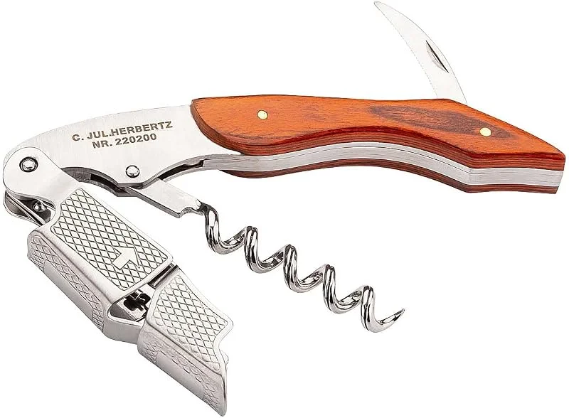 Besuche den Herbertz-Store Herbertz, Sommelier-Messer, Kellnermesser, Länge Folienschneider: 3.8 cm, 220200, Korkenzieher, Kapselschneider, Kronkorkenöffner, 2-stufiger Push-Hebel, Pakkaholzschalen — Wein und Festtafel