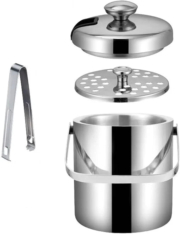 Marke: Lijiaxiuyc-101 eiskübel mit Deckel, Zange und Sieb, doppelwandiger, isolierter Eiskübel aus Edelstahl, ideal for Cocktailbar, Partys, Kühlen von Wein, Champagner sektkübel(1.3L) — Küche & Haushalt
