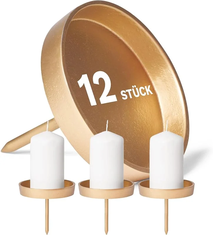 Besuche den Novaliv-Store Novaliv 12x Kerzenpick flach 10cm Gold Aluminium Kerzenständer Adventskranzdeko Kerzenhalter Adventskranz Adventskerzenhalter Weihnachtskranz Kerzenteller zum Stecken rund Kerzenpin — Kerzenlicht Abendessen