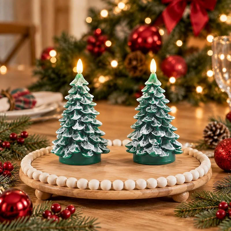 Marke: Cmoott Weihnachtsbaumkerzen mit 6-Stunden-Timer, 2 Stück, wachsartige LED-Kerzen, flackernd, grüne elektrische Kerzen, batteriebetrieben für Neujahrsfeier, Feiertagsdekorationen, 21, 6 cm — Weihnachtsbeleuchtung