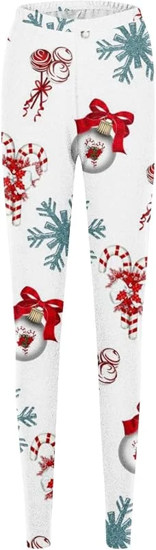 Marke: Générique Damen-Leggings, Retro, bedruckt, Weihnachtsmotiv, Bleistifthose, dehnbar, Slim, Stretch, Sporthose, hohe Taille, Yoga, Leggings, Damen, Winter, warm, große Größe — Weihnachtsmode