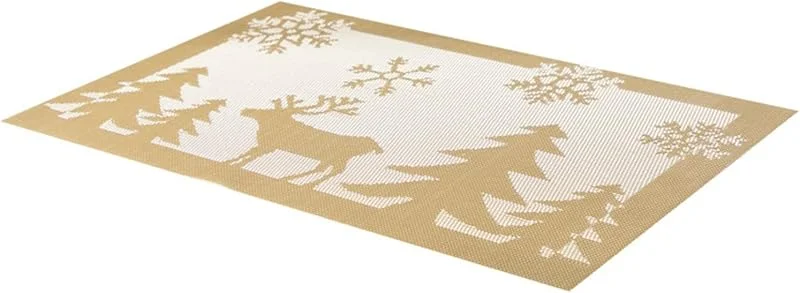 Besuche den Epinki-Store Epinki Tischsets Platzsets Abwaschbar Weihnachtlich Quadratisch, 2er Set PVC Platzset Boho Abwaschbar mit Weihnachtshirsch Muster, Tischuntersetzer Abwaschbar Weihnachten Gold, 45x30CM — Küche & Haushalt