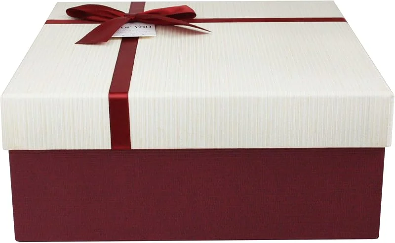 Besuche den emartbuy-Store Emartbuy Starre Geschenkbox, 20 cm * 20 cm * 8 cm, Strukturierte Burgunderkiste mit Creme Deckel — Geschenkverpackung