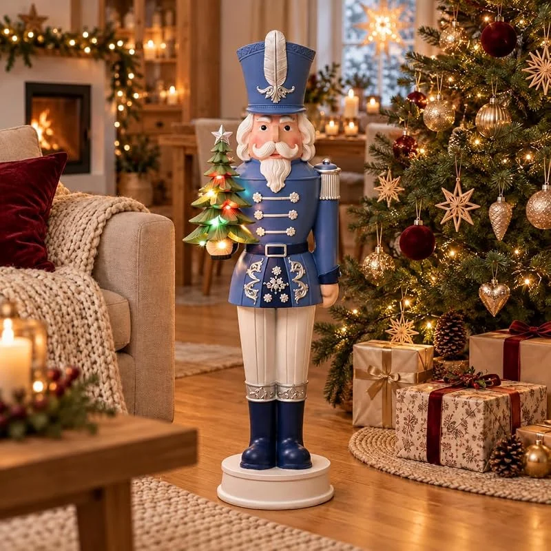 Besuche den Hometopia-Store Hometopia Nussknacker Figur 56 cm mit LED, Blau, Polyresin, Weihnachtsdeko