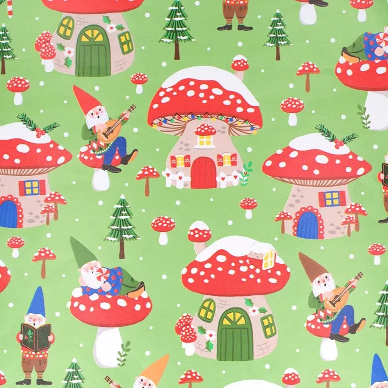 Marke: Star Weihnachtsgeschenkpapier 70cm x 2m Rolle Zwerge & Glückspilze - Geschenkpapier mit Motiv für Weihnachten - Geschenkpapierrolle mit Weihnachtsmotiv - Weihnachtspapier Glücksbringer neutral Grün Rot — Geschenkverpackung