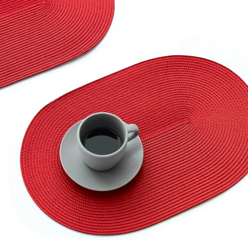 Marke: FunWheat FunWheat Ovale geflochtene Platzsets, Set mit 8 Tischsets für Esstische, waschbar, hitzebeständig, Platzsets für drinnen und draußen, 30, 5 x 44, 5 cm (ovales Rot, 8 Stück) — Küche & Haushalt