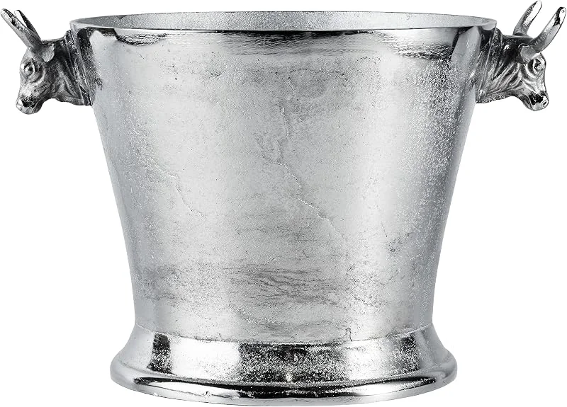 Besuche den MichaelNoll-Store Champagnerkühler Stierkopf, Weinkühler, Flaschenkühler, Sektkühler, Getränkekühler, Aluminium Silber - Kühler für Sekt, Wein und Champagner - L 33 cm — Wein und Festtafel
