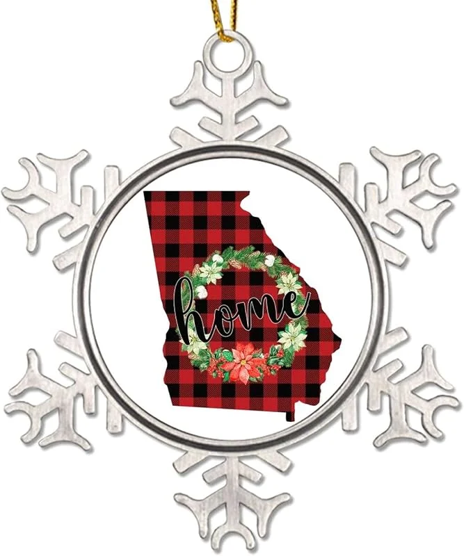 Marke: CowkissSign Weihnachtskranz Georgia Weihnachtsbaum Ornamente Home State Rot und Schwarz Plaid Weihnachtsbaum Dekorationen USA Weihnachtskranz Georgia State Neuheit Metall Weihnachtsschmuck — Weihnachtsdeko