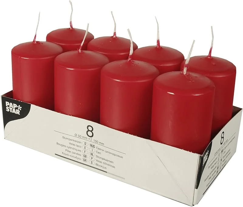 Besuche den PAPSTAR-Store PAPSTAR Kerzen, Paraffin, Rot, 50 mm x 100 mm, 8er Pack — Advent und Tisch