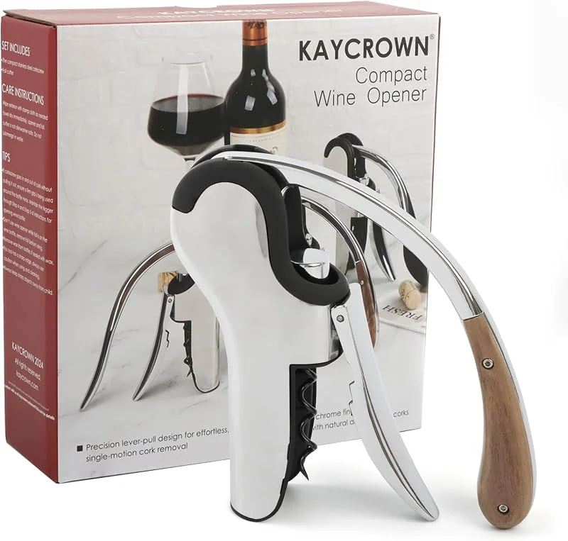 Marke: KAYCROWN KAYCROWN Weinflaschenöffner aus Edelstahl, vertikaler Hebel-Korkenzieher mit integriertem Folienschneider-Design, manueller Handkorkenzieher mit ergonomischer Hebelpumpe — Wein und Festtafel