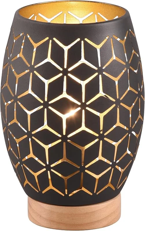 Besuche den RL LIVE YOUR LIGHT-Store Reality Leuchten Tischleuchte Bidar R51571080, Metall Schwarz matt, Holz naturbelassen, exkl. 1x E27 — Kerzenlicht Abendessen
