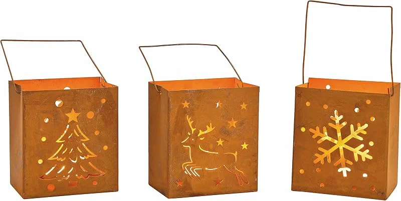 Besuche den Spetebo-Store Spetebo Metall Windlicht Weihnachten 3er Set - 10 x 9 cm - Winter Deko — Advent und Tisch