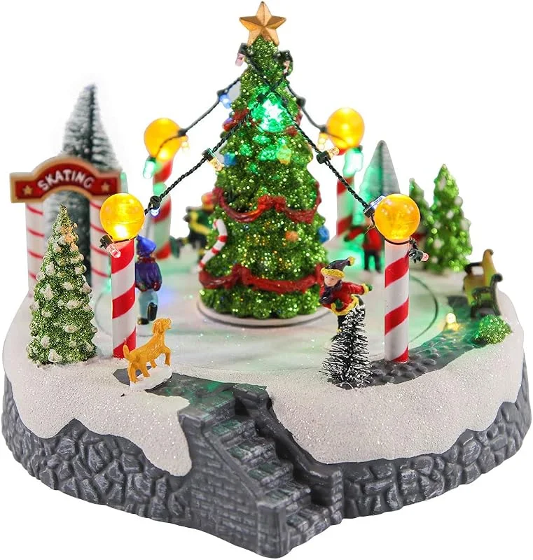 Besuche den Spetebo-Store Spetebo LED Weihnachts Dorf - Eisbahn mit Tannenbaum, 22 cm - mit Musik und Bewegung - Weihnachtsdekoration Winterdekoration mit Beleuchtung Innen