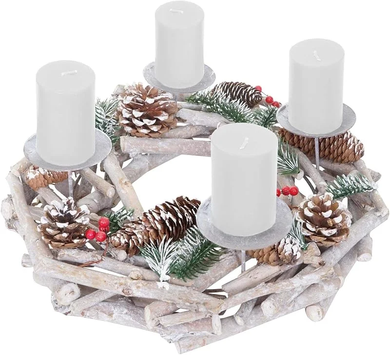 Marke: Mendler Mendler Adventskranz rund Ø 35cm weiß-grau - mit Kerzen, weiß — Advent und Tisch