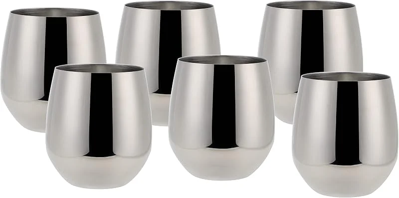 Besuche den ECHTWERK-Store ECHTWERK 6-teiliges Wein & Wasserkelch-Set aus Edelstahl, Silber-Edition, 500 ml, 10 x 9, 5 cm EW-SG-1767 — Wein und Festtafel