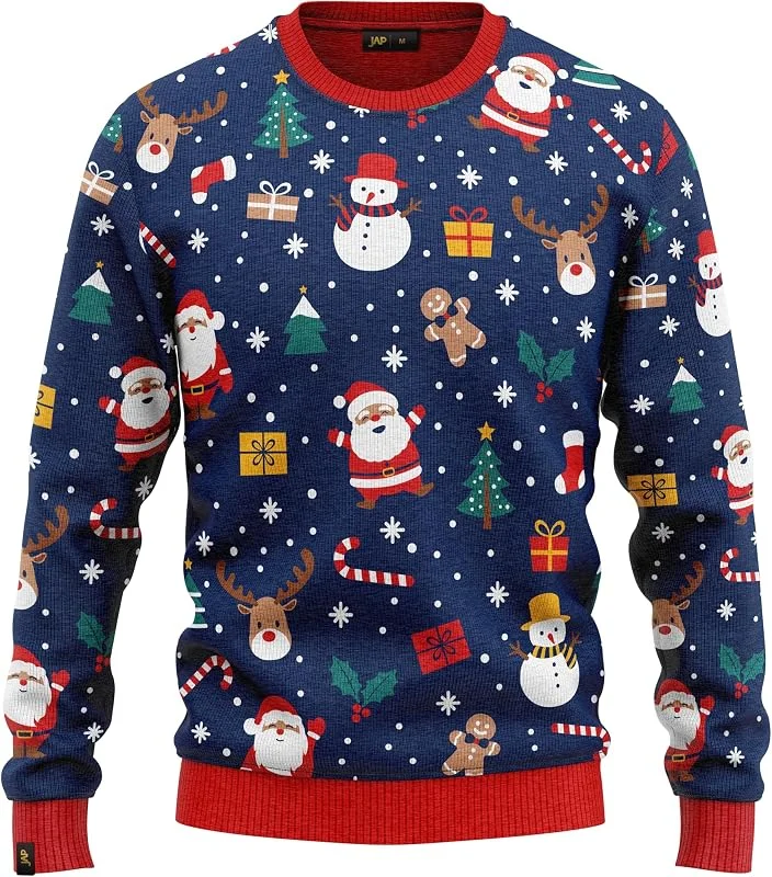 Besuche den JAP Christmas-Store JAP Christmas - Pullover - Schneemann und Weihnachtsmann - Blau - S — Weihnachtsmode