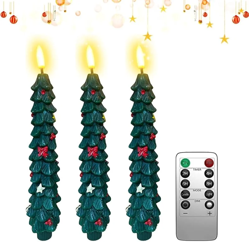 Marke: Generisch Flammenlose Weihnachtsbaumkerzen 3-teiliges Set Echtwachs-Stabkerzen — Weihnachtsbeleuchtung