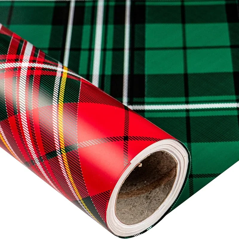 Marke: LeZakaa LeZakaa Wendbares Weihnachts-Geschenkpapier – Jumbo-Rolle – Grün & Rot kariert – 61 cm x 30 m (200 m²) — Geschenkverpackung