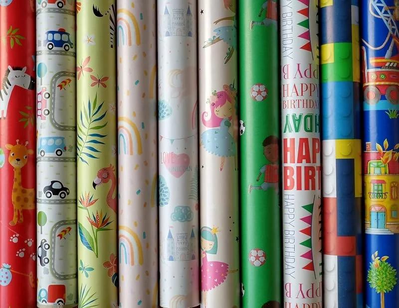 Besuche den Wrede Verpackungen-Store 10 Rollen Kinder Geschenkpapier, Geburtstag, Feier Neutral 2m x0, 7m, Geschenkverpackung