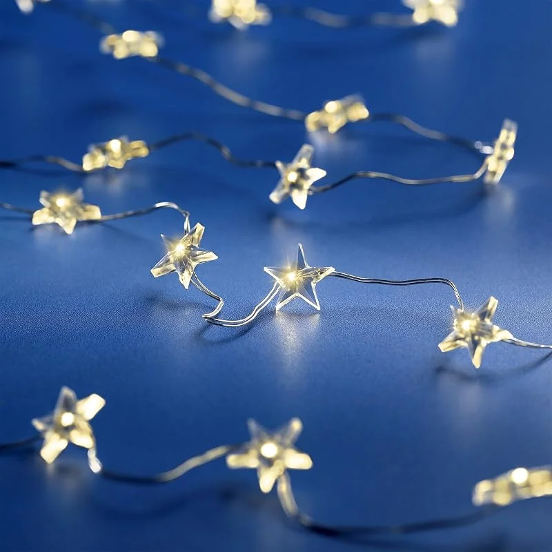 Besuche den Spetebo-Store Spetebo LED Draht Sternen Lichterkette warm weiß - 295 cm, 60 LED - Deko Beleuchtung mit Timer - Advent Weihnachts Beleuchtung Batterie betrieben — Weihnachtsbeleuchtung