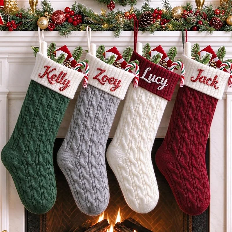 Marke: HOBULL Weihnachtsstrumpf Personalisiert Nikolausstrumpf mit Namen, 46cm Großer Gestrickter Weihnachtsstrumpfe zum Befüllen, Weihnachtssocken Kamin Hängenden Deko Weihnachten Feiertags, Familienparty — Weihnachtsdeko