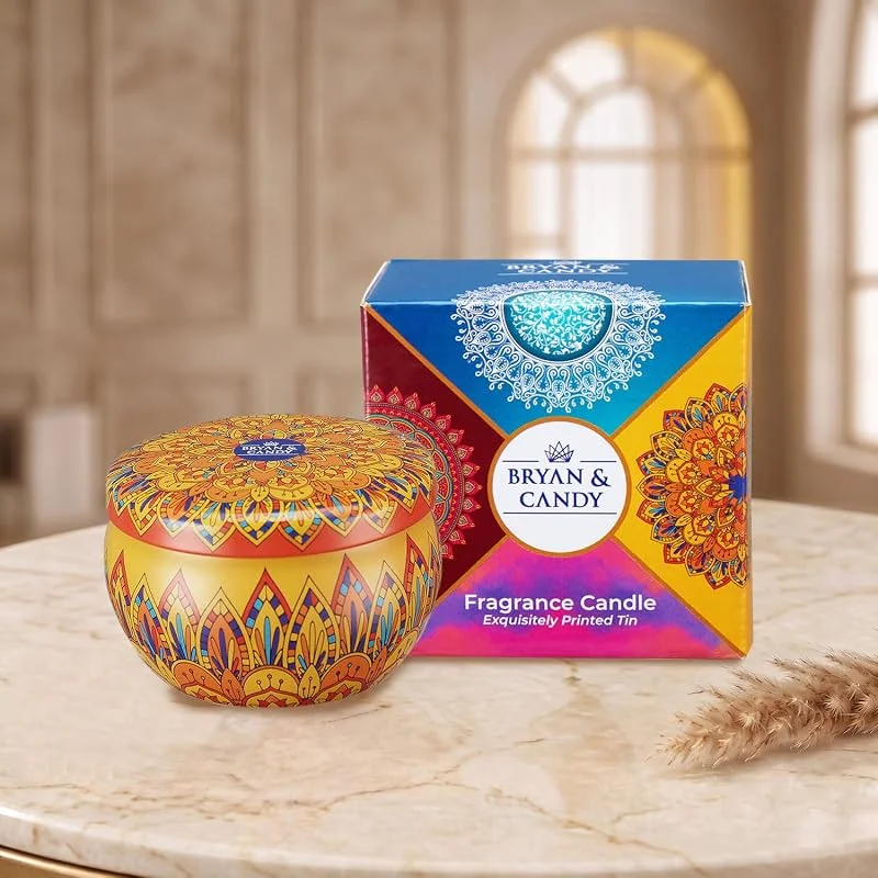 Marke: BRYAN & CANDY Bryan & Candy Duftkerzen Diwali Geschenkset für Frauen & Männer, Vintage Sandelholz Aromatherapie Kerzen, 100 g Sojawachs, umweltfreundlich bedruckte Dose — Kerzenlicht Abendessen