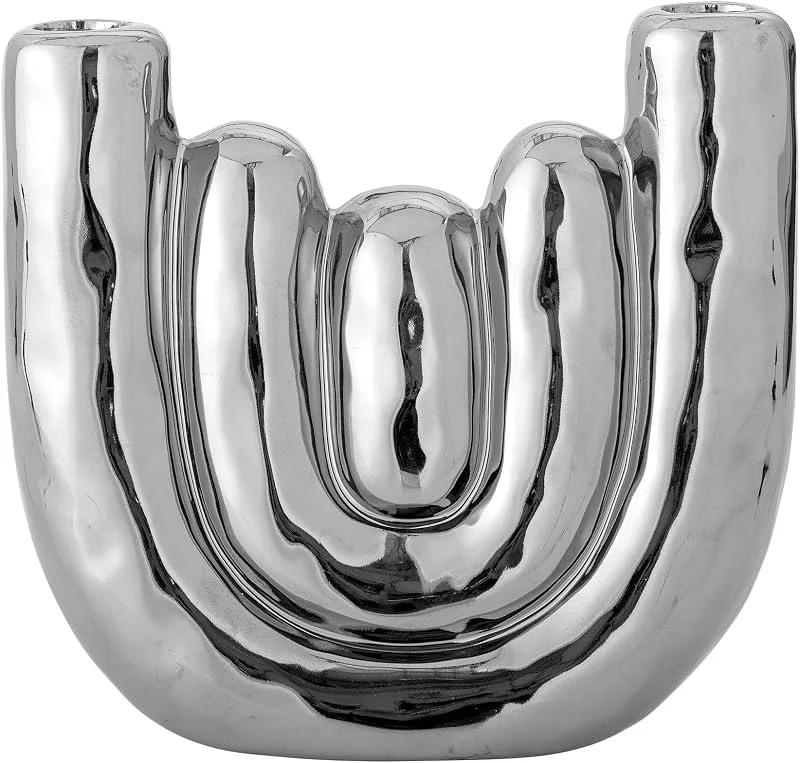 Bloomingville Shine Kerzenhalter Silber Steingut — Kerzenlicht Abendessen