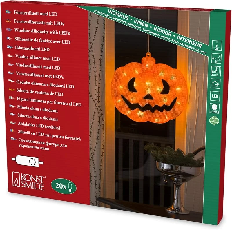 Besuche den Konstsmide-Store Konstsmide Fensterbild, Kürbis, mit an, aus Schalter, 20 warm weiße Dioden, 230V Innen, weißes Kabel - 2172-000 — Weihnachtsbeleuchtung