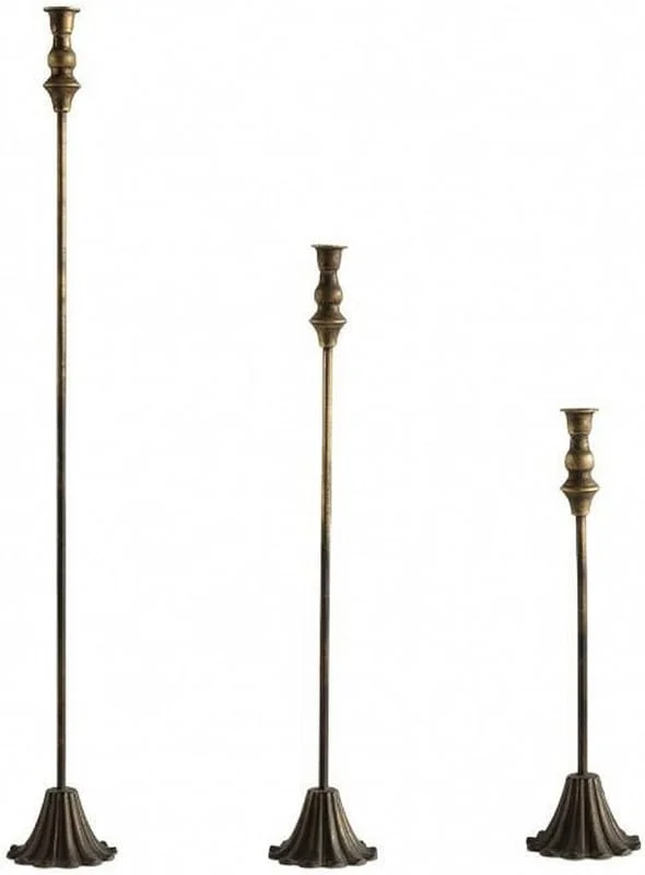 Marke: BLWOTMOR 3 Stück Eiserner kerzenhalter mit antikem Gilded Bronze-Finish schlank Kerzenhalter-Set mit drei verschiedenen Höhen Goldfarben — Kerzenlicht Abendessen