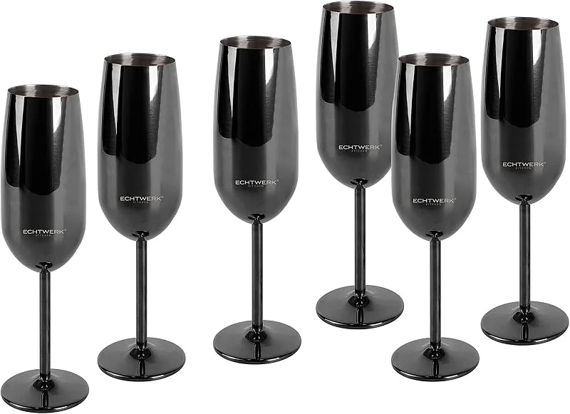 Besuche den ECHTWERK-Store ECHTWERK 6-teiliges Sekt & Champagnerkelch-Set aus Edelstahl, Black-Edition, 250 ml, 22, 5 x 6, 3 cm, EW-CG-1746S — Wein und Festtafel