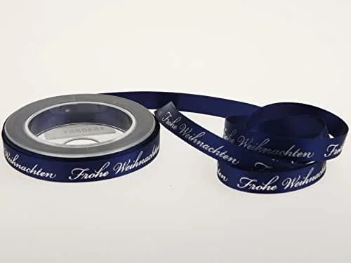 Marke: Christa-Bänder Weihnachtsband Frohe Weihnachten Blau 15 mm ohne Draht — Geschenkverpackung