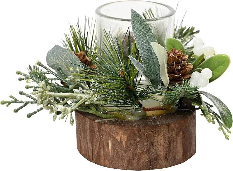 Marke: Kaemingk Kaemingk Weihnachtsgesteck Classic mit Teelichthalter grün beschneit mobil für Innenräume — Advent und Tisch