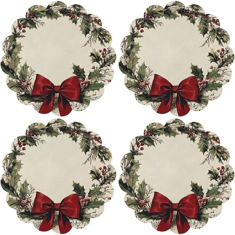 Marke: Lipfer 4er-Set Weihnachtliche Platzsets, Runde, Saisonale Tischsets Für Den Winter, Ideal Für Festliche Anlässe, Zum Essen Und Für Die Küche, Gewelltem Rand. — Küche & Haushalt