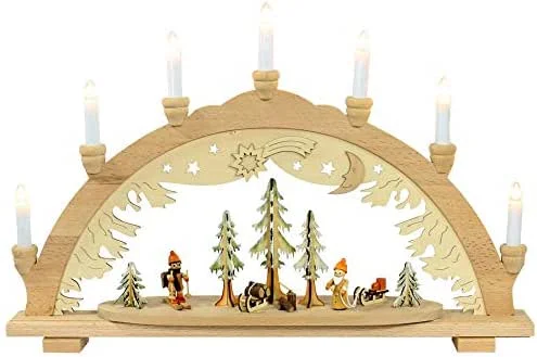 Besuche den Dekohelden24-Store Schwibbogen, 7 flammig, Motiv: Wald mit Jäger und Weihnachtsmann, 57 x 9 x 38 cm — Weihnachtsdeko