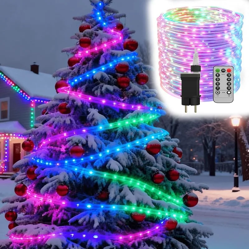 Besuche den LZQ-Store LZQ 100m LED Lichterschlauch Lichterkette Außen Innen, Lichtschlauch 5mm Leuchtschlauch mit Fernbedienung, 8 Modi & Memory, Niedervolt Schlauchlicht PVC Röhrenlicht für Weihnachten, Bunt — Weihnachtsbeleuchtung