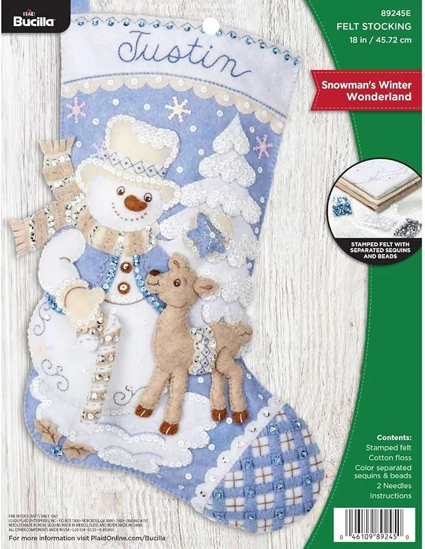 Marke: Bucilla Bucilla 89245E Weihnachtsstrumpf-Set mit Filz-Applikationen, Schneemann, Winter, 45, 7 cm, 1 — Weihnachtsdeko