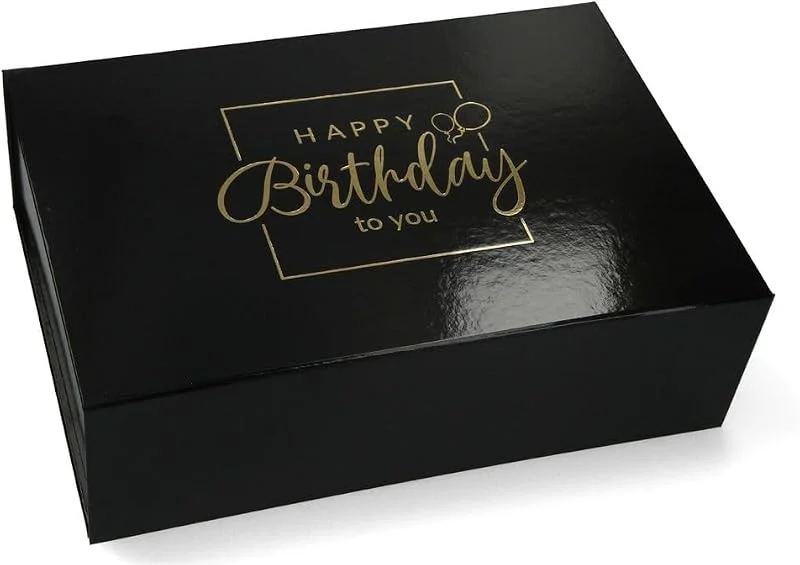 Besuche den ideas in boxes-Store Premium Geschenkbox Geburtstag, Geschenkkarton, Magnetbox, Magnetfaltbox, Geschenkverpackung für Geburtstag mit Schriftzug (Schwarz glänzend mit Gold, 33x22x10)
