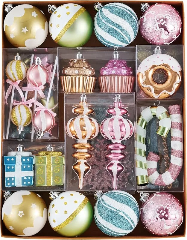 Besuche den Valery Madelyn-Store Valery Madelyn Weihnachtskugel-Ornament-Set, 80 Stück, Candyland Macaron Pastell, bruchsicher, Weihnachtsbaumschmuck, Verschiedene dekorative hängende Ornamente, Großpackung für Weihnachten, Urlaub — Küche & Haushalt