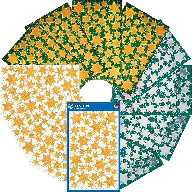 Besuche den Avery-Store AVERY Zweckform 556 Aufkleber Weihnachten Sterne (Made in Germany, Weihnachtssticker, Weihnachtspost, selbstklebend, Glitzer, Sternaufkleber gold, silber, Weihnachtsdeko, Geschenke, Karten) 51013