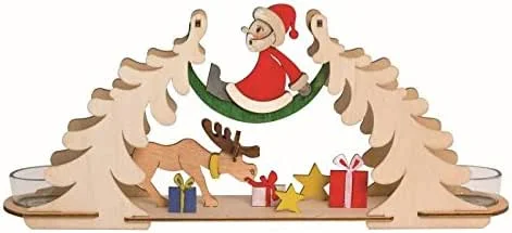 Besuche den Hobaku HOLZ - BASTELN - KUHNERT-Store Drechslerei Kuhnert - Hobaku Bastelset - Teelichtbogen, Kerzenhalter - Motiv: Weihnachtsmann mit Elch - Dekoration aus Holz zum Zusammenbauen - Maße: ca. 32 x 7 x 14 cm - Made in Germany — Weihnachtsdeko