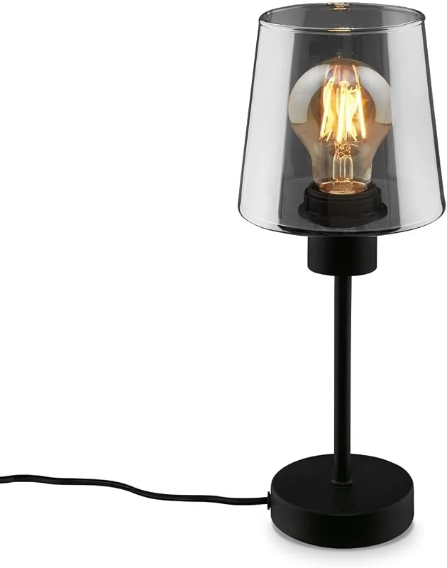 Besuche den BRILONER-Store BRILONER – Nachttischlampe, Rauchglas, Kabelschalter Schreibtischlampe, Tischlampe E27 für Home Office, Leselampe, Schwarz — Kerzenlicht Abendessen