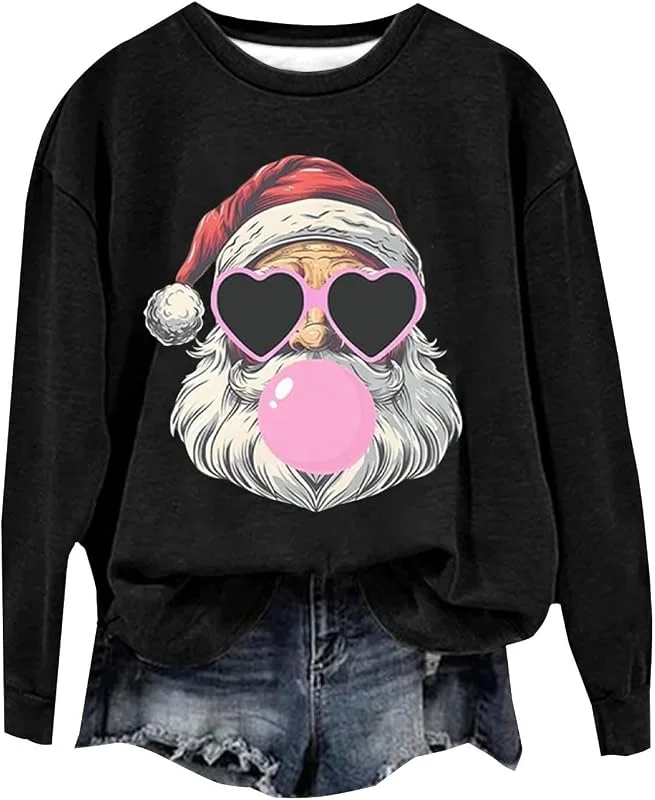 Marke: Qixiu Weihnachtspullover Damen Hoodie Weihnachtshoodie Christmas Rundhals Langarm Sweatshirt Weihnachten Shirts Damen Weihnachts Pullover Sweat Oberteile Tops Teenager Mädchen — Weihnachtsmode